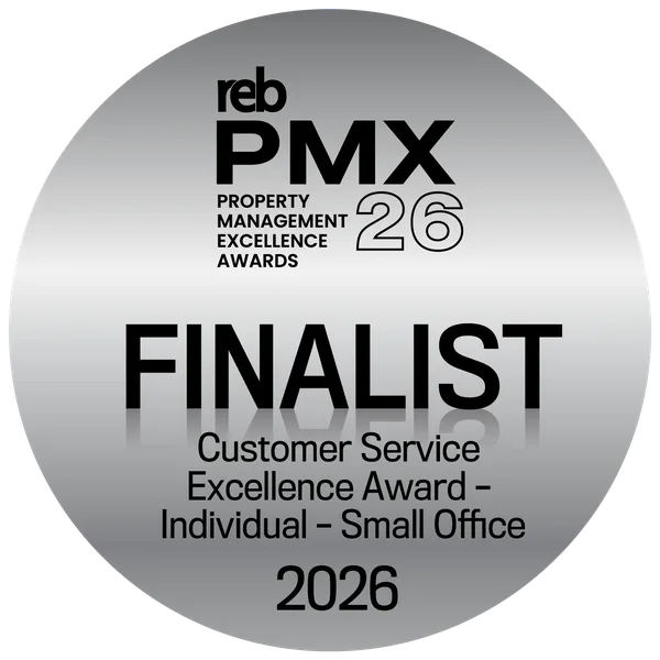 2026 REB Property Management Excellence Awards finalist seal — Customer Service Excellence Award, Individual, Small Office